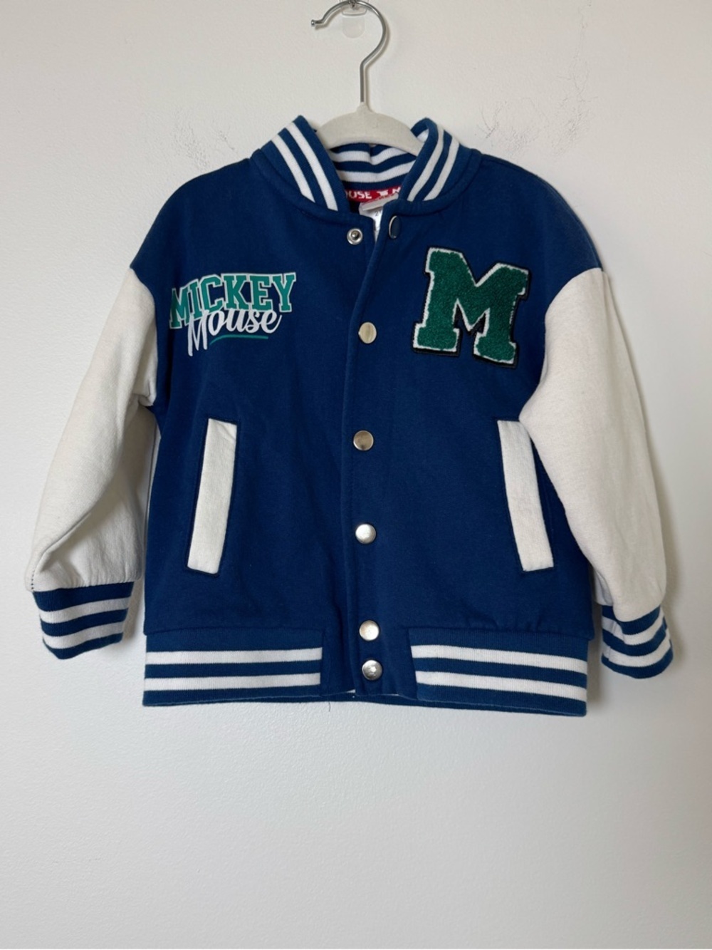 Disney Mickey Mouse Varsity Jacket Toddler 2T Blue Snap Front